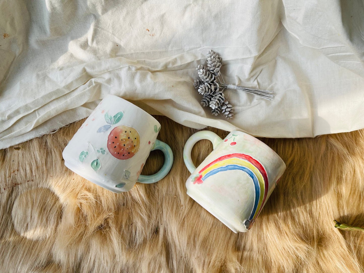 Keramik Kaffeetasse Handgefertigt, Handbemalte Obst personalisierte Keramiktasse