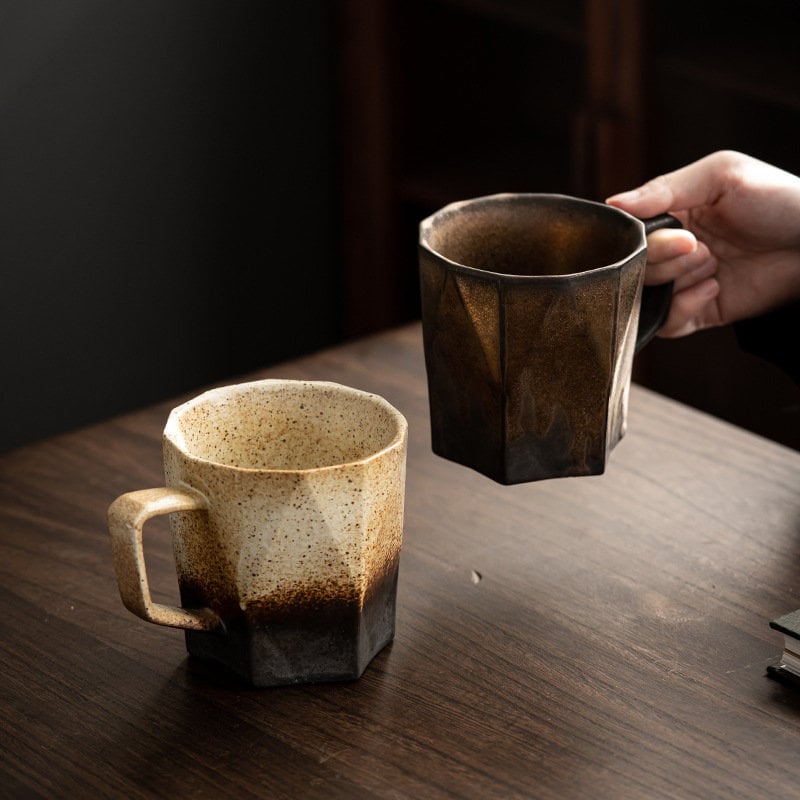 Ceramic Coffee Mug Handmade, Black And Gray Personalized Pottery Mug