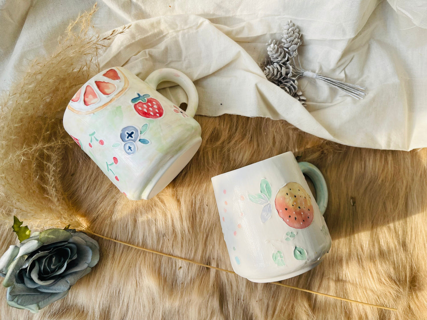 Keramik Kaffeetasse Handgefertigt, Handbemalte Obst personalisierte Keramiktasse