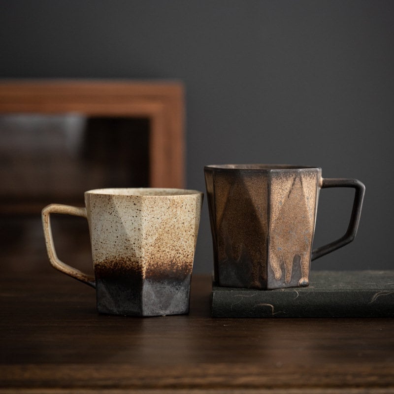 Ceramic Coffee Mug Handmade, Black And Gray Personalized Pottery Mug