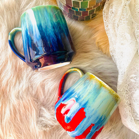 Handmade Ceramic Mug – Unique Dripping Glaze Design – Artistic Coffee & Tea Cup