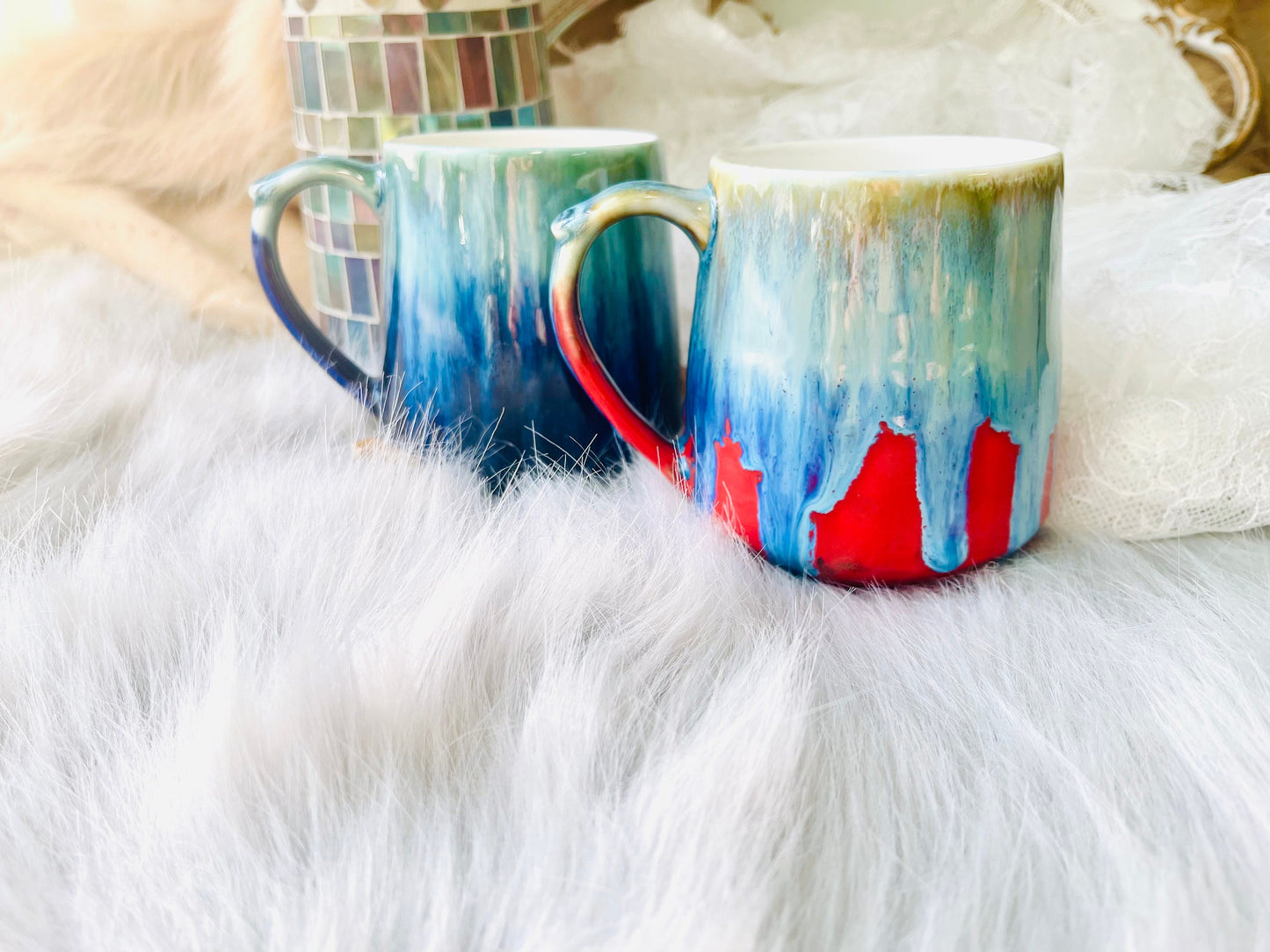 Handmade Ceramic Mug – Unique Dripping Glaze Design – Artistic Coffee & Tea Cup
