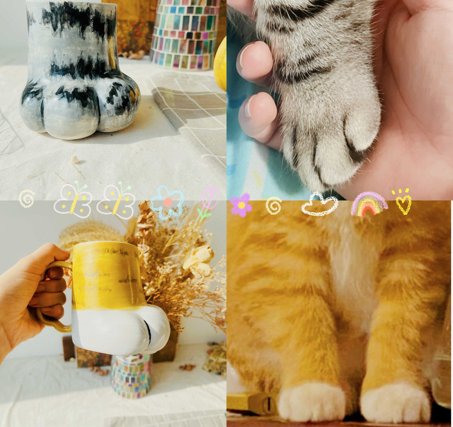 Personalized Cat Paw Ceramic Coffee Mug, Dog Paw Cute Custom Pottery Mug Handmade