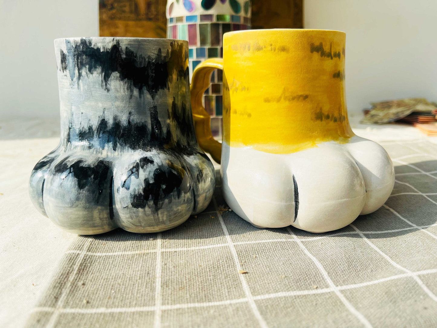 Personalized Cat Paw Ceramic Coffee Mug, Dog Paw Cute Custom Pottery Mug Handmade