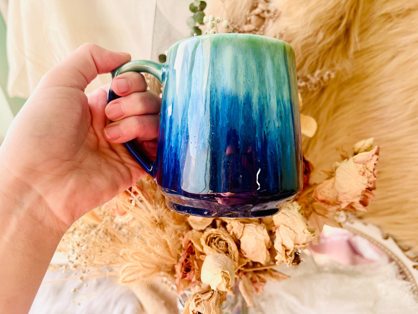 Handmade Ceramic Mug – Unique Dripping Glaze Design – Artistic Coffee & Tea Cup