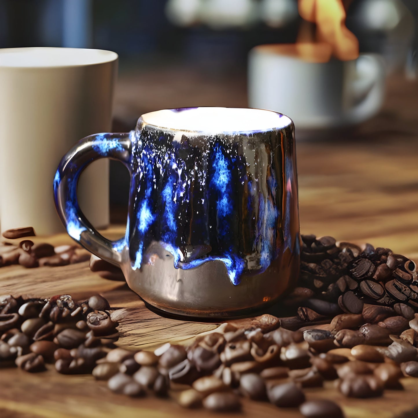 Handmade Artisan Personalized Ceramic Mug, Blue Pottery Coffee Cup