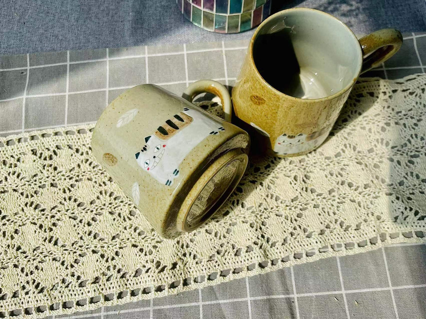 Cute Ceramic Mug With Hand-Painted Cat, Personalized Handmade Kitten Portrait Mug