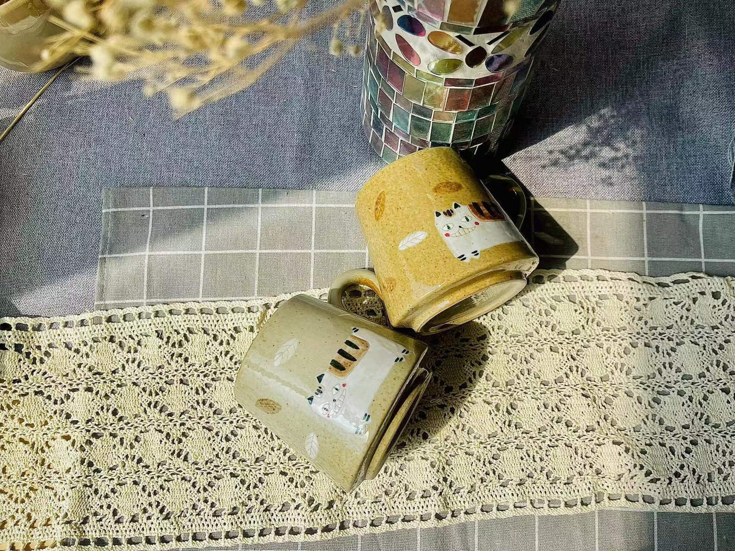 Cute Ceramic Mug With Hand-Painted Cat, Personalized Handmade Kitten Portrait Mug