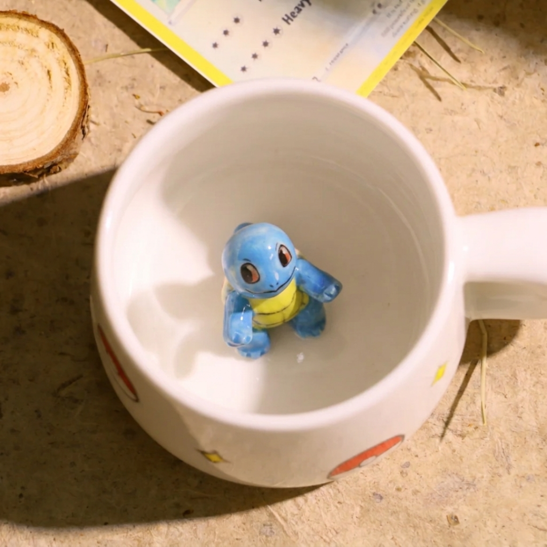 Custom Pokémon-Inspired Mug, Handmade Ceramic Coffee Cup with Surprise Character Inside