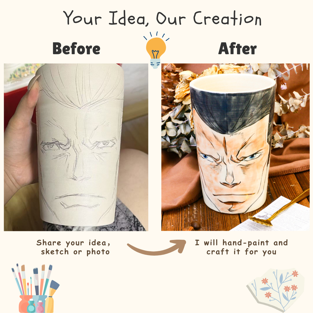 Custom Hand-Painted Portraits Mug, Personalized Art from Your Photo or Idea