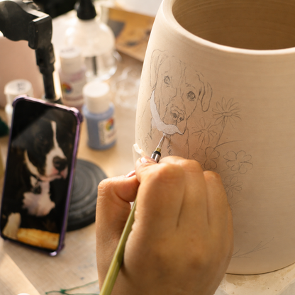Custom Pet Portrait Ceramic Memorial Urn – Handmade Pet Ashes Keepsake