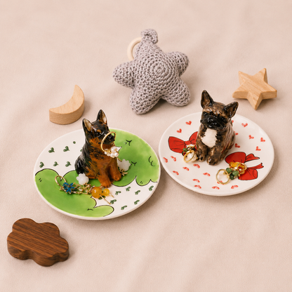 Custom Dog Ceramic Ring Dish, Personalized Handmade Pet Jewel Holder Tray