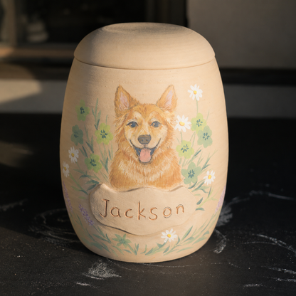 Custom Pet Portrait Ceramic Memorial Urn – Handmade Pet Ashes Keepsake