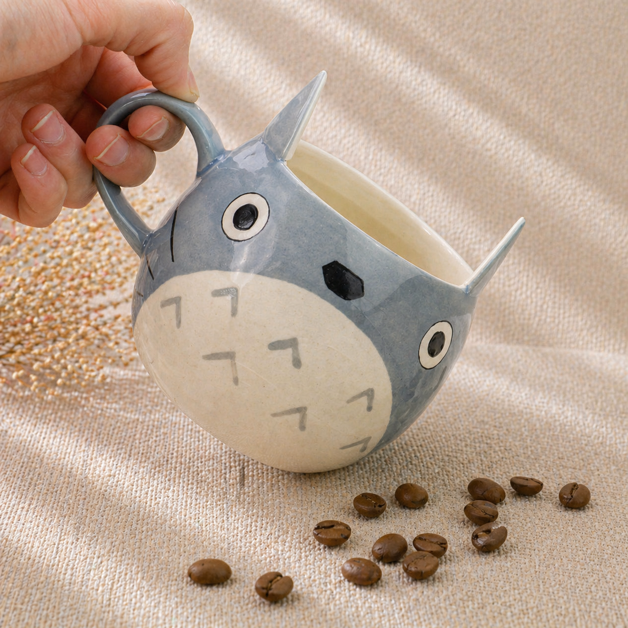 Handmade Totoro Ceramic Mug, Pottery Coffee Cup for Anime Lovers