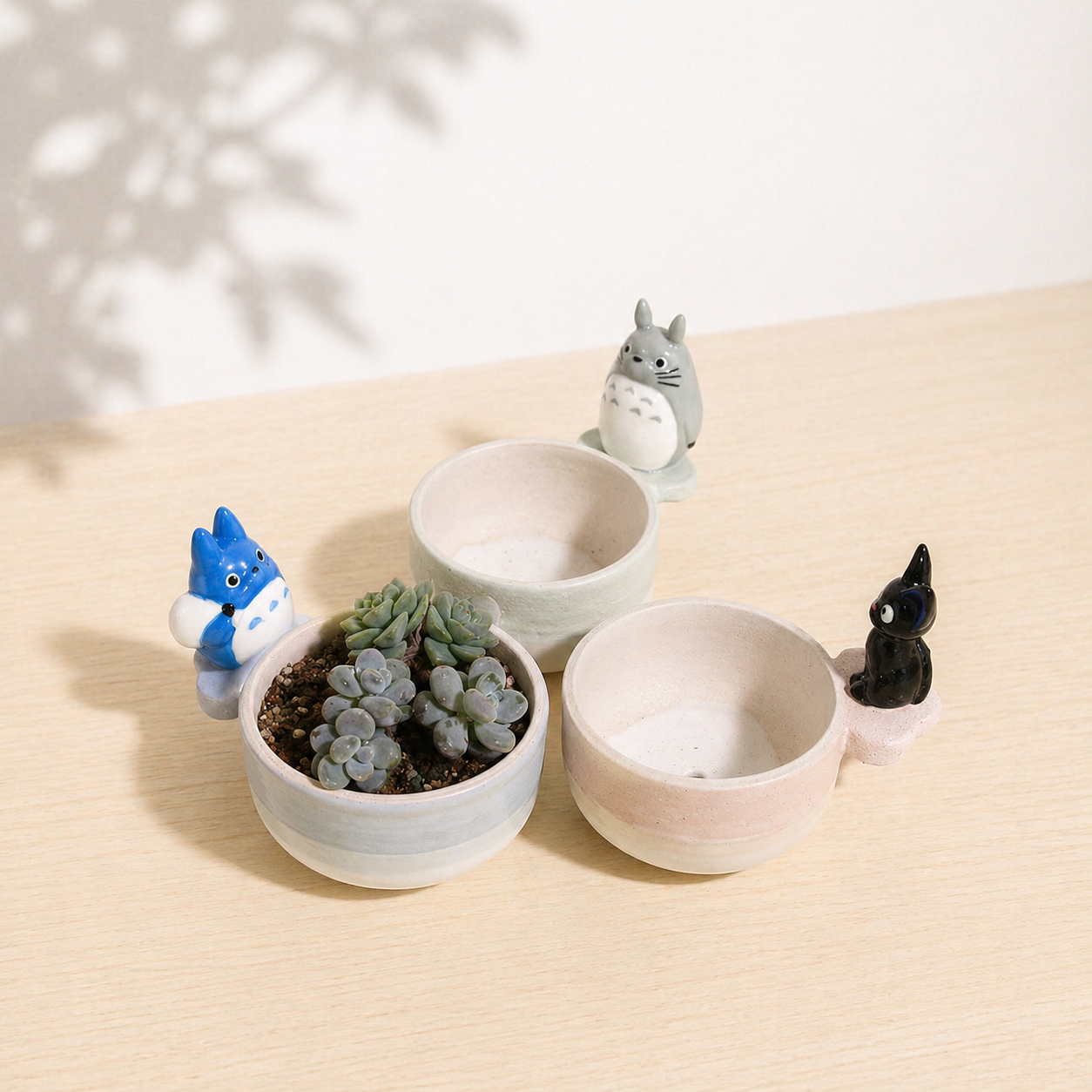 Handmade Cute Totoro&Jiji Ceramic Flower Pot, Perfect for Succulents and Small Plants