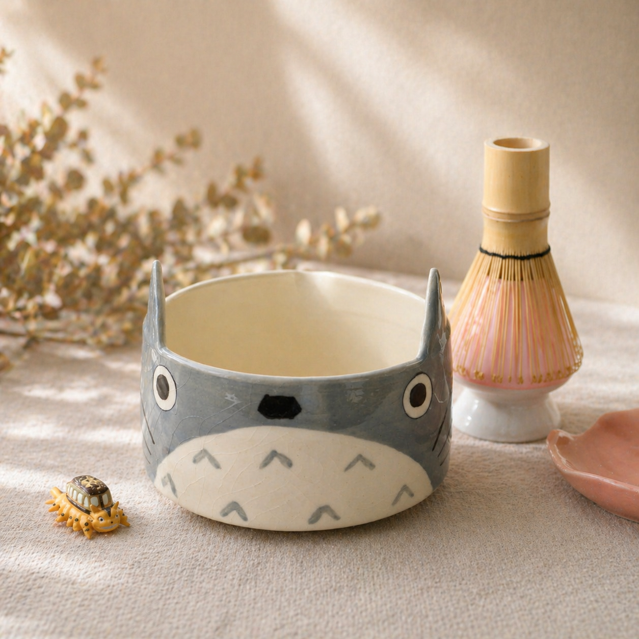 Handmade Custom Totoro Matcha Bowl Set– Personalized Ceramic Gift for Tea Lovers