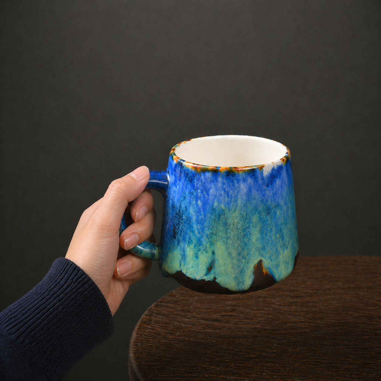 Keramik Kaffeetasse Handgefertigt, Grün und Blau Personalisierte Keramiktasse