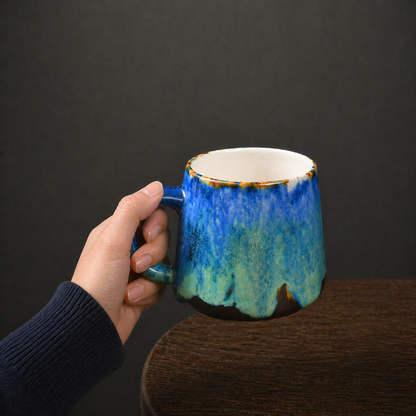 Handmade Ceramic Coffee Mug, Green And Blue Personalized Pottery Mug