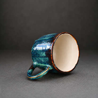 Handmade Psychedelic Green Ceramic Mugs For Coffee Lovers, Personalized Pottery Mug