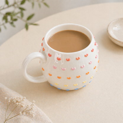 3D Heart Embossed Mug – Handmade Ceramic Cup for Coffee Lovers