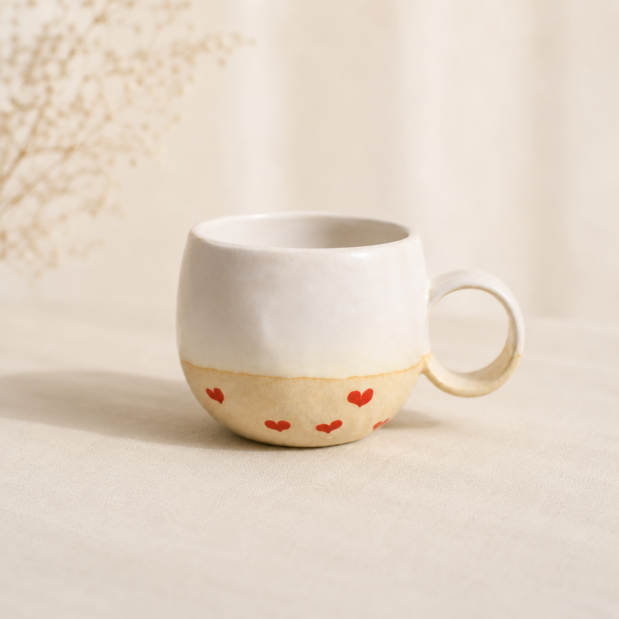 Handmade Heart Design Ceramic Mug, Cute Personalized Coffee Cup For Home Decor