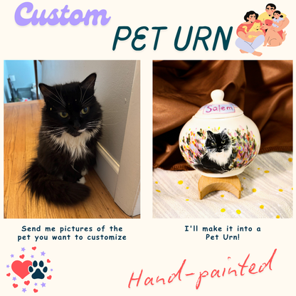 Custom Pet Ceramic Urn, Personalized Hand-Painted Pet Portrait Urn for Memorial & Keepsake