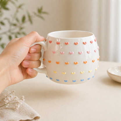 3D Heart Embossed Mug – Handmade Ceramic Cup for Coffee Lovers