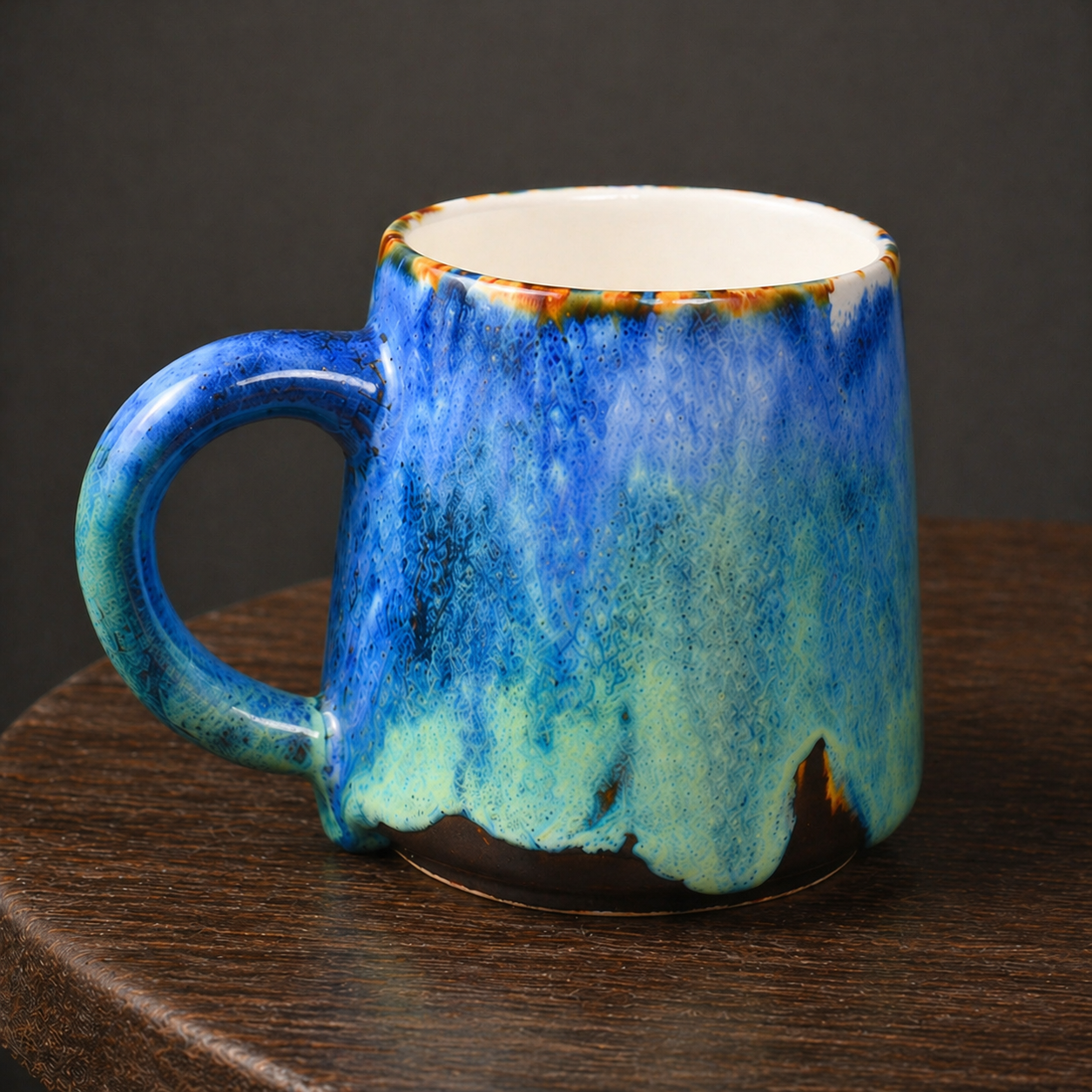 Keramik Kaffeetasse Handgefertigt, Grün und Blau Personalisierte Keramiktasse