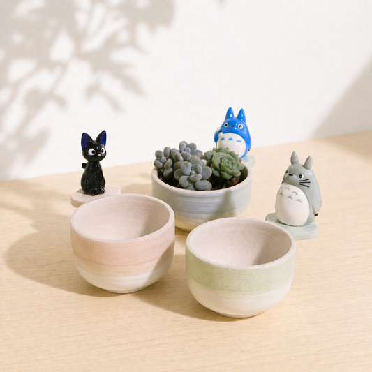 Handmade Cute Totoro&Jiji Ceramic Flower Pot, Perfect for Succulents and Small Plants
