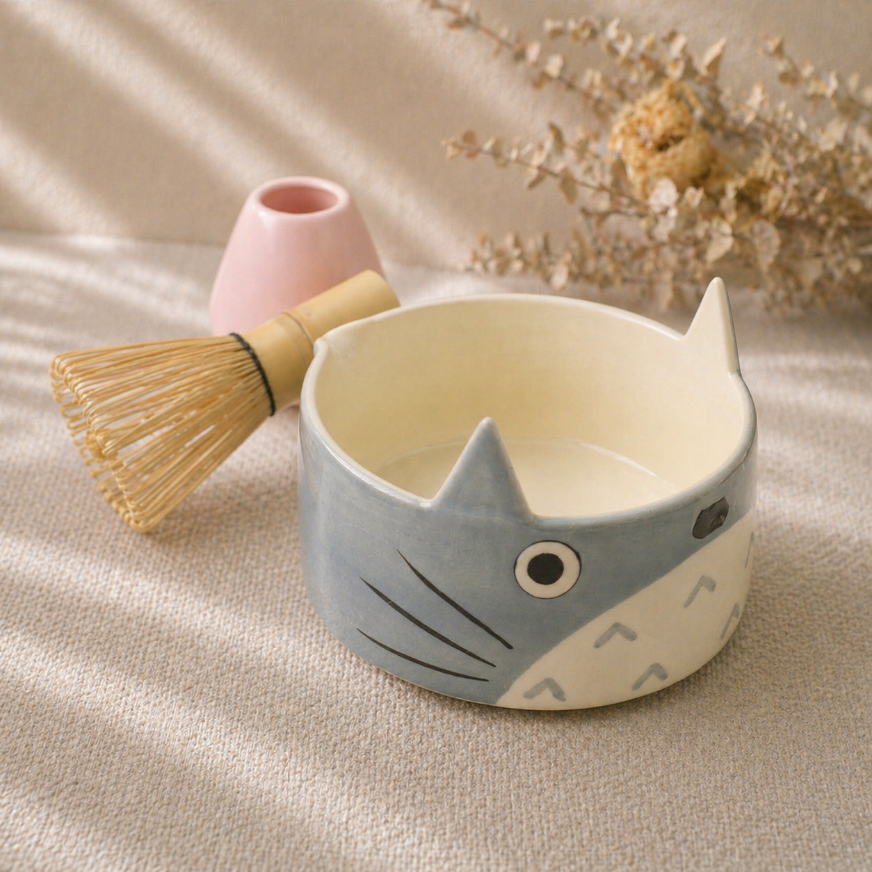Handmade Custom Totoro Matcha Bowl Set– Personalized Ceramic Gift for Tea Lovers