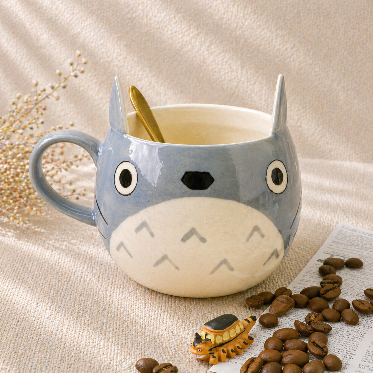 Handmade Totoro Ceramic Mug, Pottery Coffee Cup for Anime Lovers