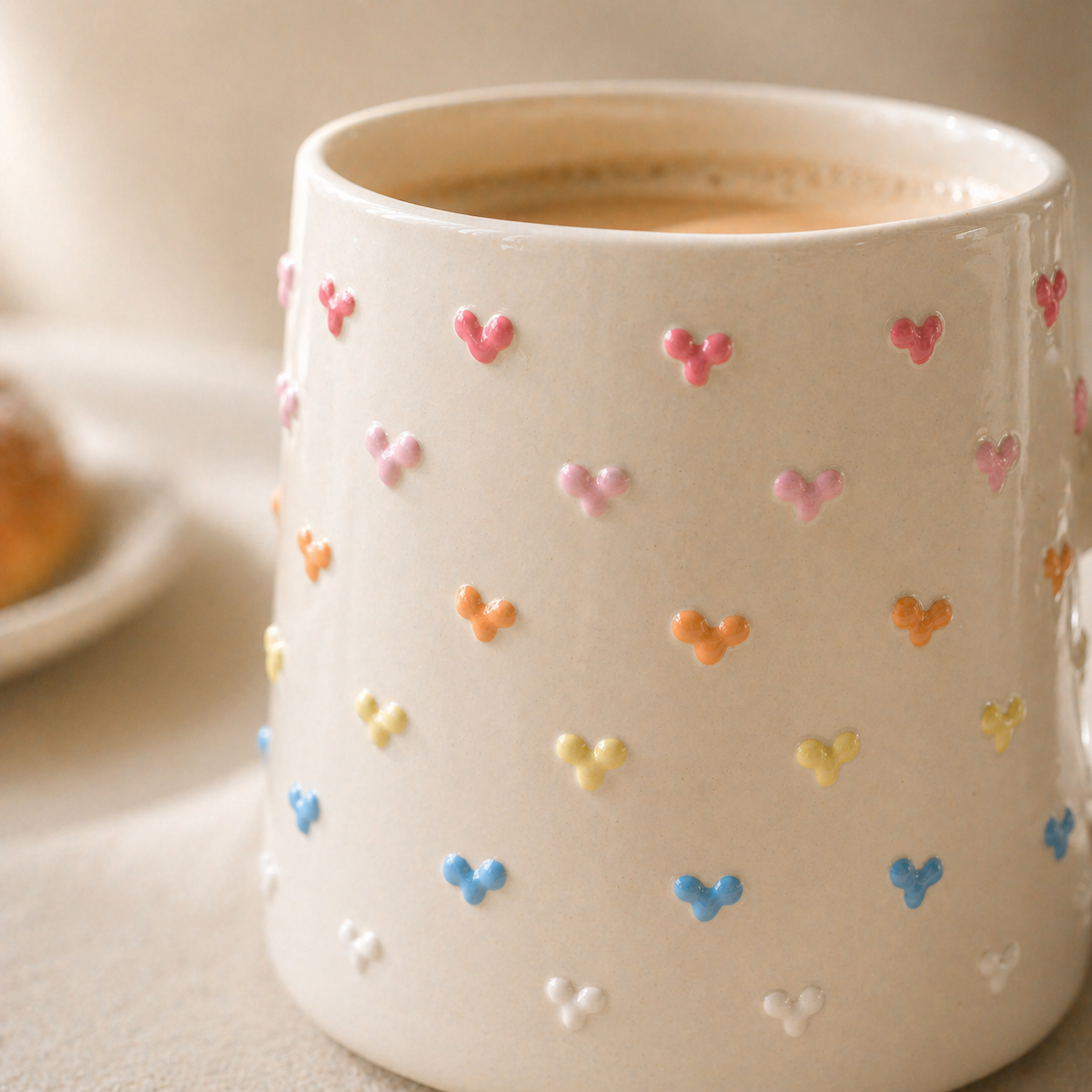 Handmade T-Handle Mug – 3D Colorful Heart Ceramic Cup, Hand-Painted Pottery Coffee Mug