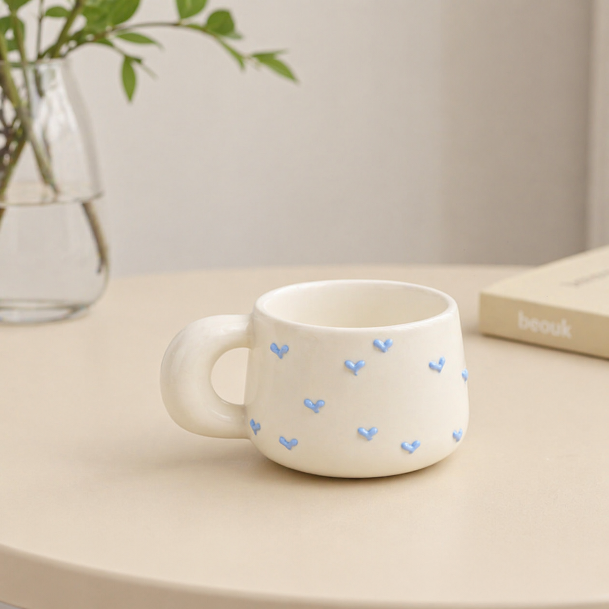 3D Heart Handmade Ceramic Coffee Mugs, Cute Personalized Pottery Tea Cup for Gifts