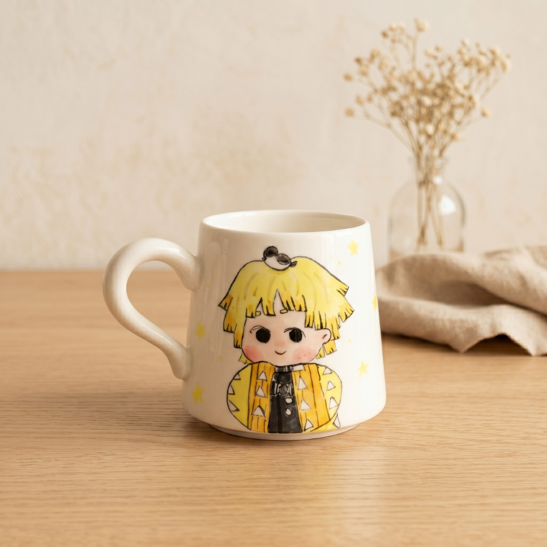 Demon-Slayer Ceramic Mugs Handpainted, Personalized Ceramic Cup for Anime Lovers