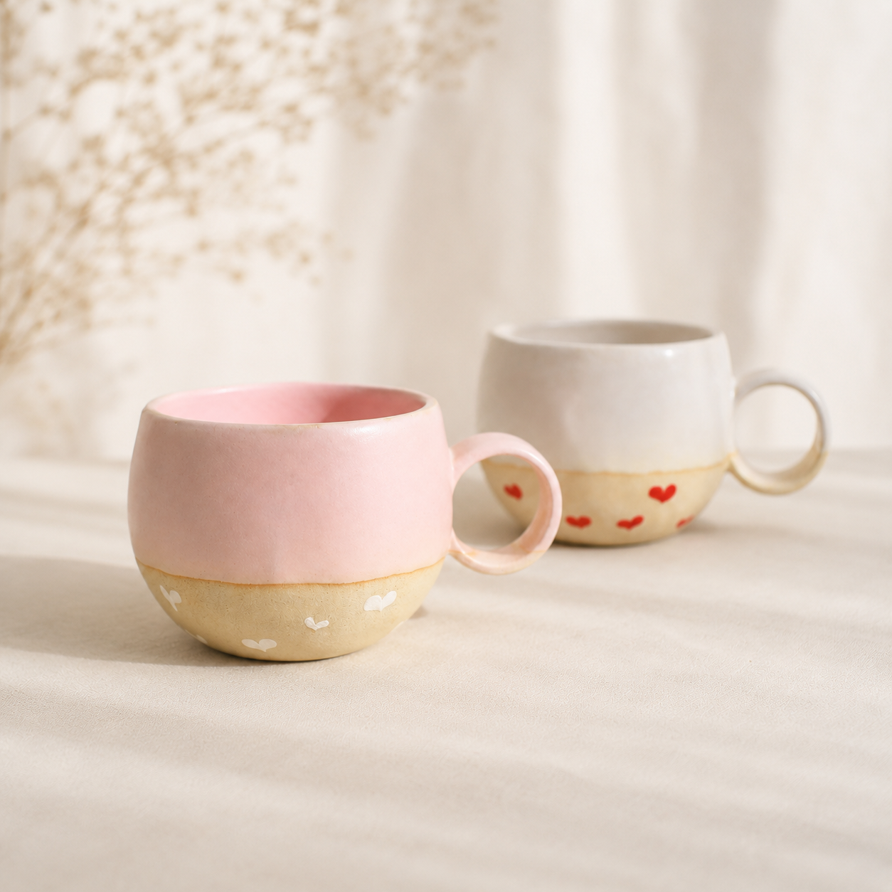 Handmade Heart Design Ceramic Mug, Cute Personalized Coffee Cup For Home Decor