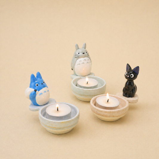 Handmade Totoro&Jiji Ceramic Candle Holder,  Candlestick Holder for Home Decor, Custom Housewarming Gifts