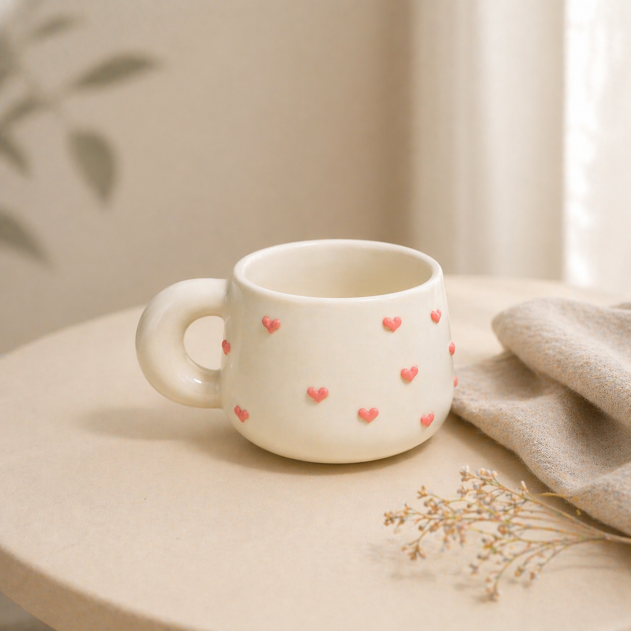 3D Heart Handmade Ceramic Coffee Mugs, Cute Personalized Pottery Tea Cup for Gifts