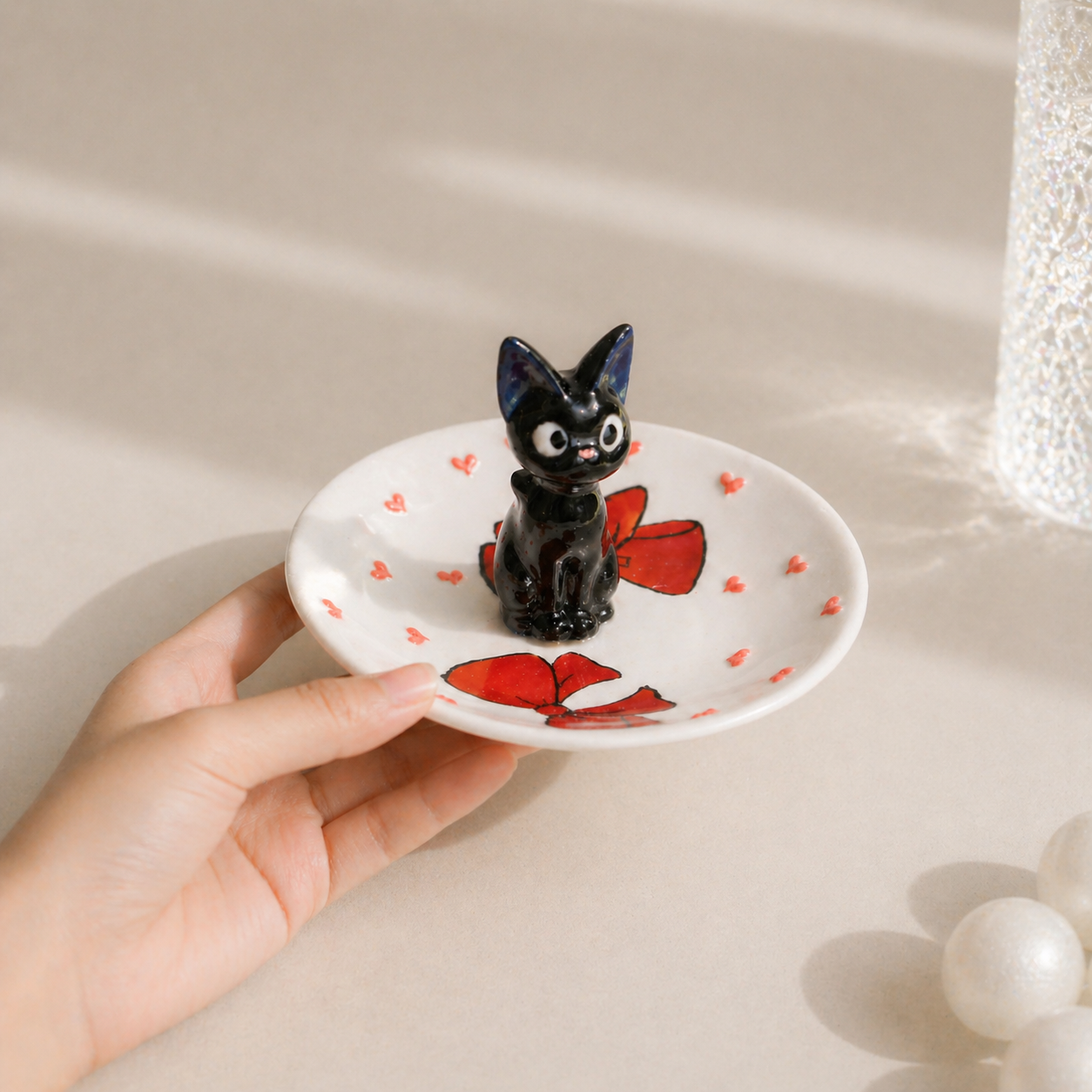 Jiji Handmade Ceramic Cat Ring Dish – Cute Anime-Inspired Jewelry Tray & Personalized Wedding Gift