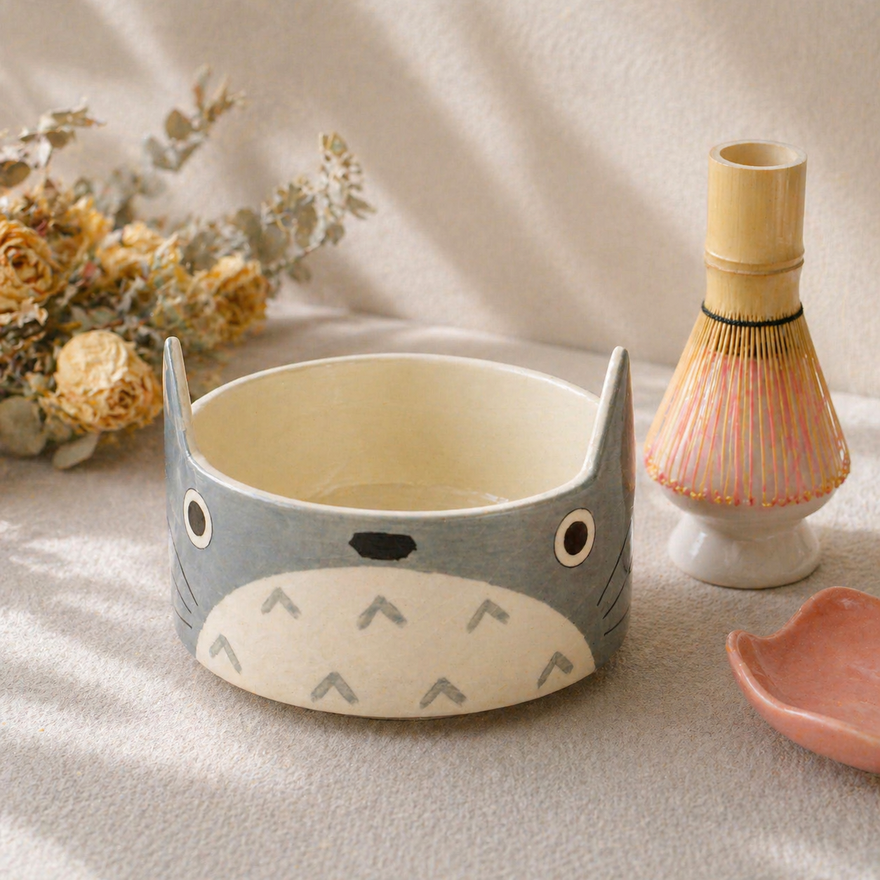 Handmade Custom Totoro Matcha Bowl Set– Personalized Ceramic Gift for Tea Lovers