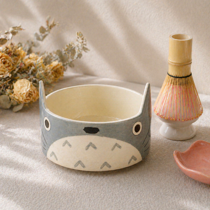 Handmade Custom Totoro Matcha Bowl Set– Personalized Ceramic Gift for Tea Lovers