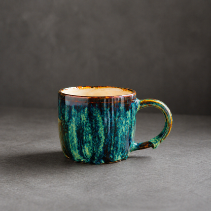 Handmade Psychedelic Green Ceramic Mugs For Coffee Lovers, Personalized Pottery Mug