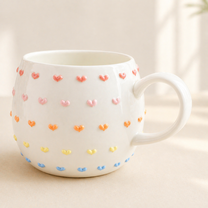 3D Heart Embossed Mug – Handmade Ceramic Cup for Coffee Lovers