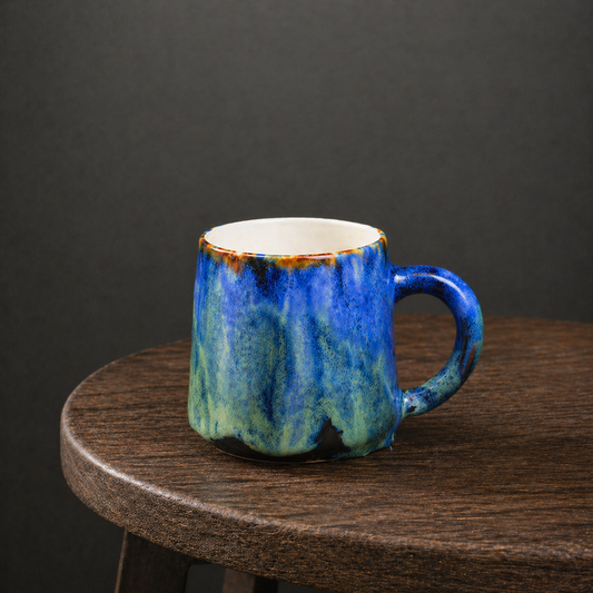 Handmade Ceramic Coffee Mug, Green And Blue Personalized Pottery Mug