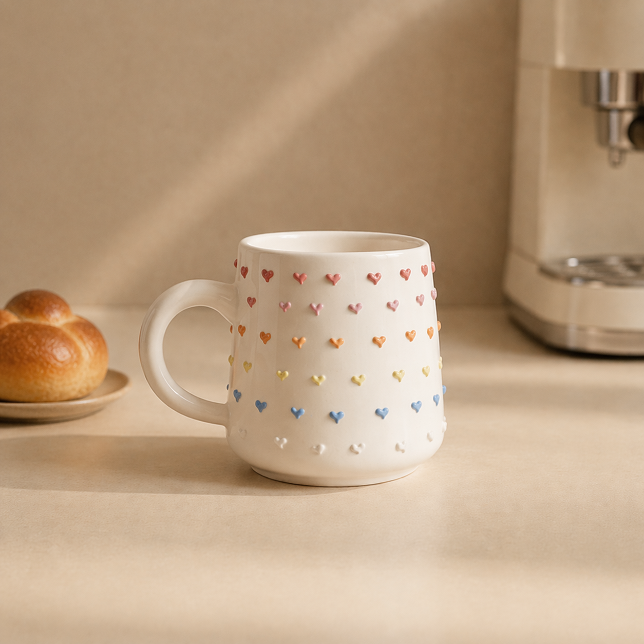 Cute Handmade 3D Heart Mug – Personalized Ceramic Coffee Cup for Coffee Lovers