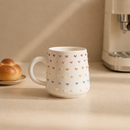 Cute Handmade 3D Heart Mug – Personalized Ceramic Coffee Cup for Coffee Lovers