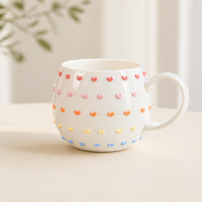 3D Heart Embossed Mug – Handmade Ceramic Cup for Coffee Lovers