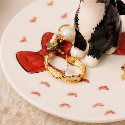Custom Cat Ceramic Ring Dish, Personalized Handmade Pet Jewel Holder Tray