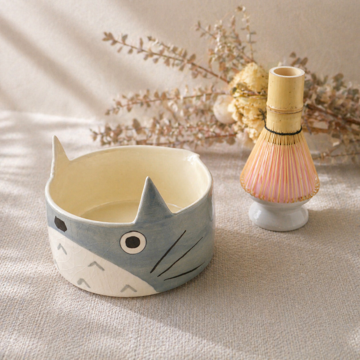 Handmade Custom Totoro Matcha Bowl Set– Personalized Ceramic Gift for Tea Lovers