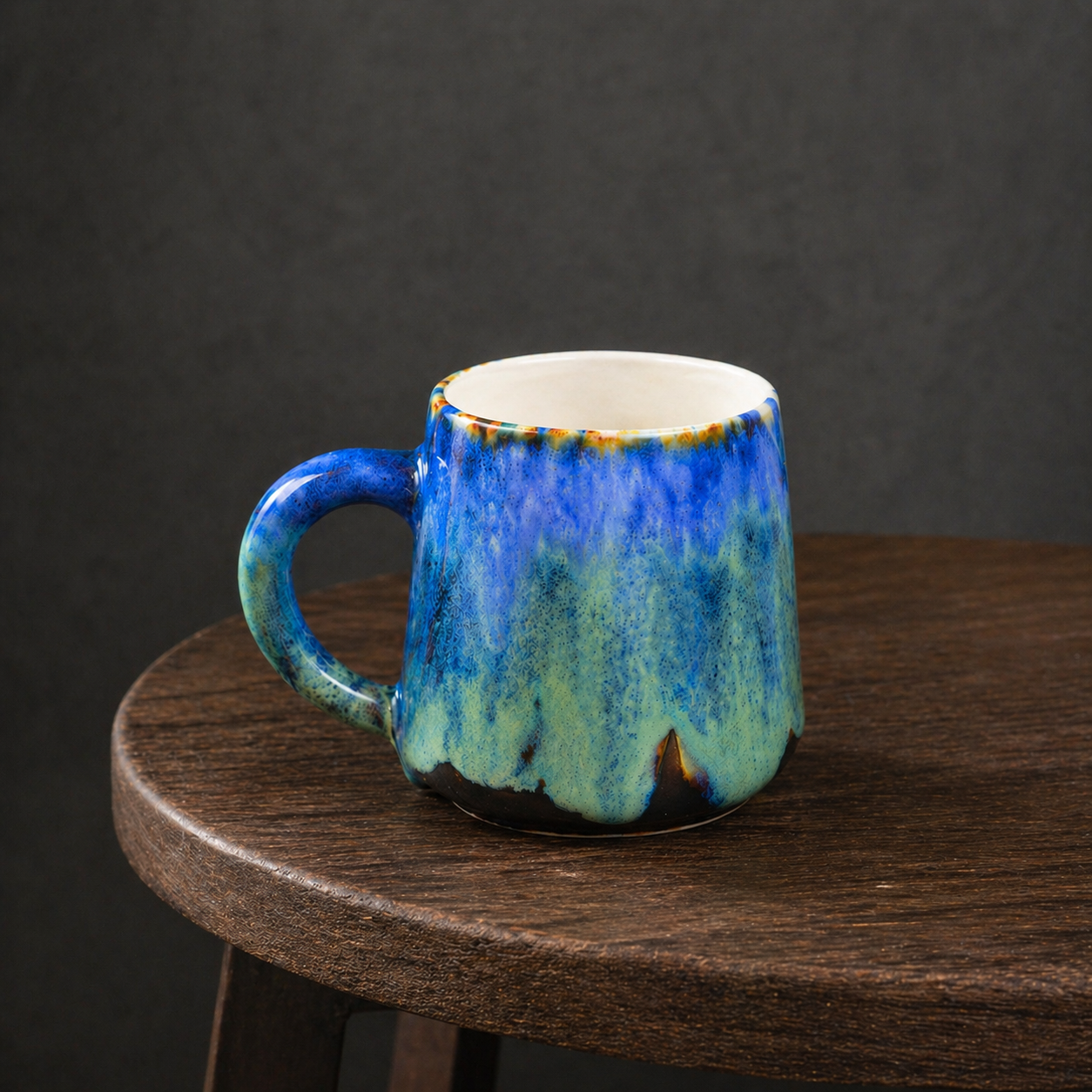 Keramik Kaffeetasse Handgefertigt, Grün und Blau Personalisierte Keramiktasse