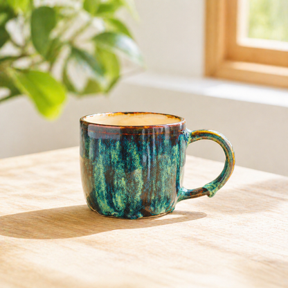 Handmade Psychedelic Green Ceramic Mugs For Coffee Lovers, Personalized Pottery Mug